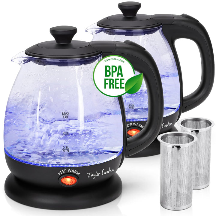 Taylor Swoden Wasserkocher Klein,1 Liter Wasserkocher Glas Led, 2200W Electric Kettle, Warmhaltefunk