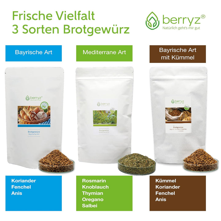 Brotgewürz 3-er Set | Bayrische Art 100g + Bayrische Art mit Kümmel 100g + Mediterrane Art 90g | Vie