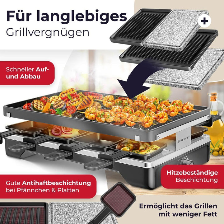 KESSER® Raclette-Grill mit Naturgrillstein, Grillplatte Tischgrill für 8 Personen, Elektrogrill Racl