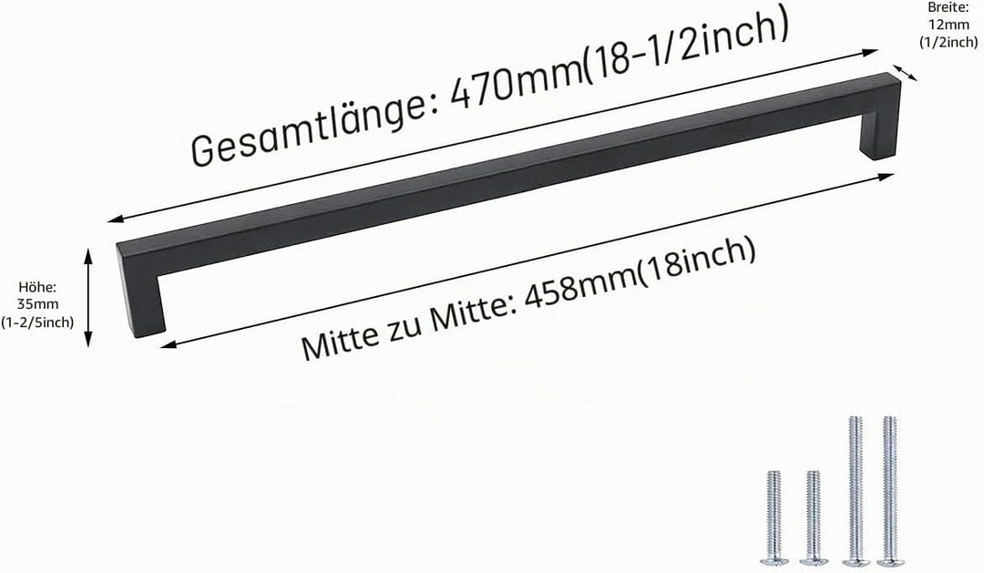 goldenwarm 5x 458mm Schwarz Möbelgriff Edelstahl Stangengriff Küchengriff LSJ12BK458 Griffe Schwarz
