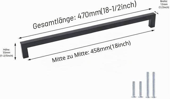 goldenwarm 5x 458mm Schwarz Möbelgriff Edelstahl Stangengriff Küchengriff LSJ12BK458 Griffe Schwarz
