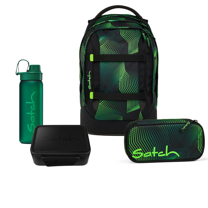 Satch Pack Schulrucksack Set 4tlg. inkl. Lunchset (Seismic Green), Seismic Green