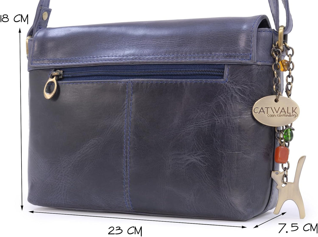 Catwalk Collection Handbags - Damen Umhängetasche aus Leder - Schultertasche - FREYA Blau, Blau