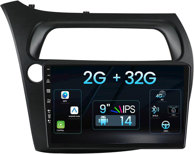 9 Zoll IPS 2 Din Android 12.0 Autoradio für Honda Civic Hatchback 2006–2011 GPS-Navigation Carplay B