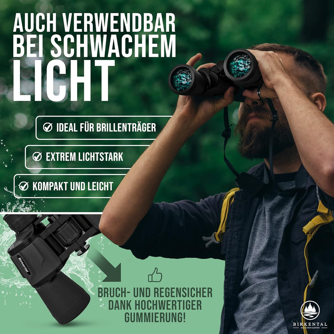Birkental Fernglas Erwachsene 10x50 inkl. Zubehör-Anfänger und Profis-HD Zoom,wasserdicht,leicht,kom