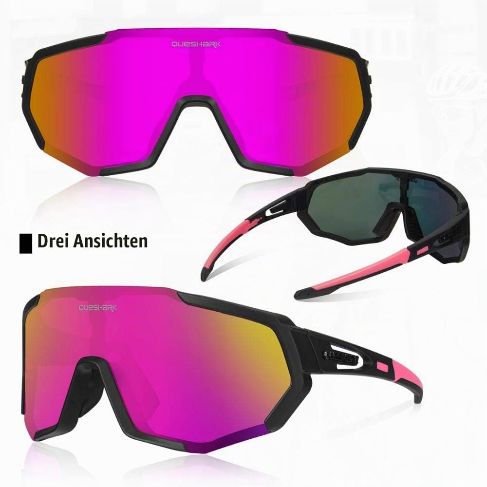 Queshark Fahrradbrille, TR90 Unbreakable Frame Polarisierte Sportsonnenbrille, Fahrradbrille für Män