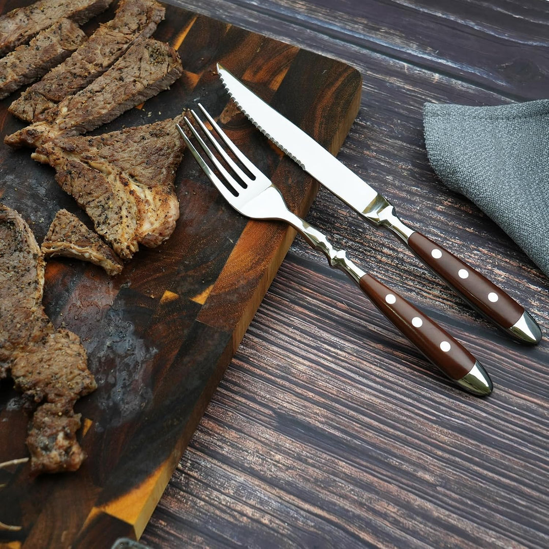Berlin bakelite Steak Knife & Dinner Fork 12pc wooden Braun 12-teilig, Braune Griffe 12-teilig | 6 P