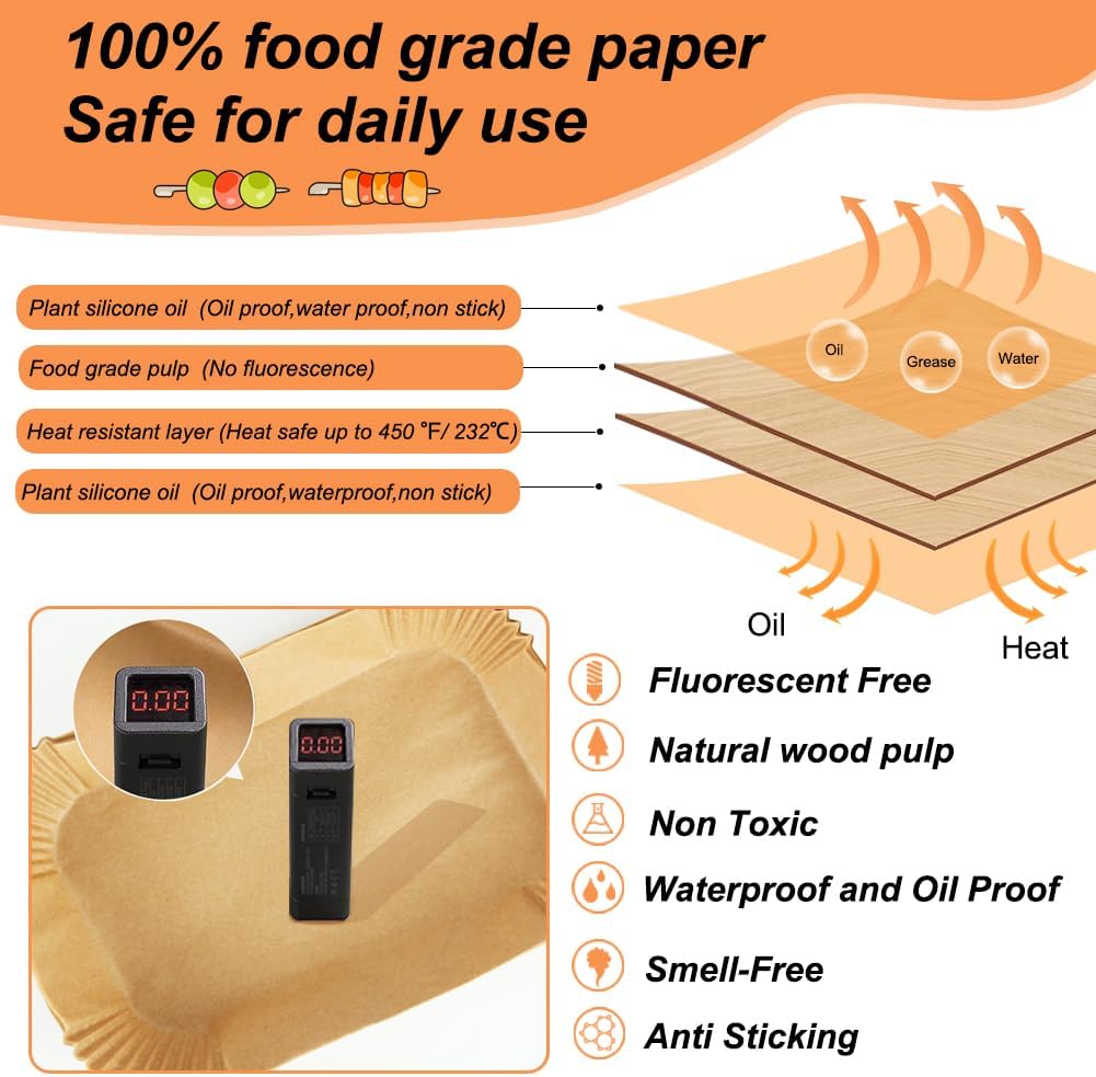 YQL 200 Stücke Backpapier für Heissluftfritteuse Ninja AF300EU/AF400EUCP, Air Fryer Pergament Paper