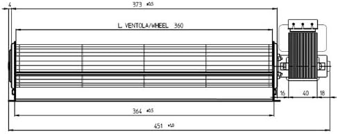EMMEVI FERGAS 114503X Tangential Lüfter 451 mm Düse 364 x 40 Pelletöfen