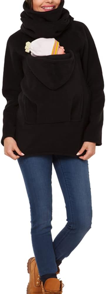 Tragejacke für Mama und Baby 3 in 1 Damen Langarm Kapuze Känguru Umstandsjacke Warm Tragepullover mi
