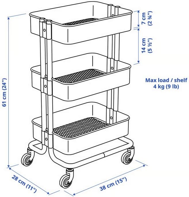 Generisch RÅSKOG RASKOG Servierwagen Küchenwagen, schwarz, 28x38x61 Rashult Style (IKE 805.867.90)