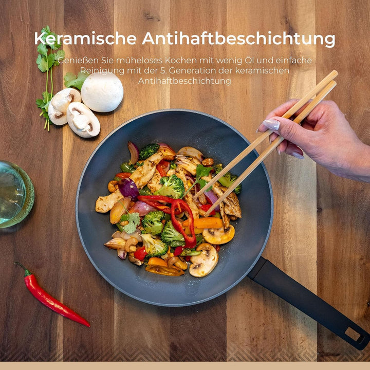 Be Living Delight Pfannenset 4-teilig, Bratpfanne 20/24/28 cm + Wokpfanne 28 cm mit Deckel, Non Stic