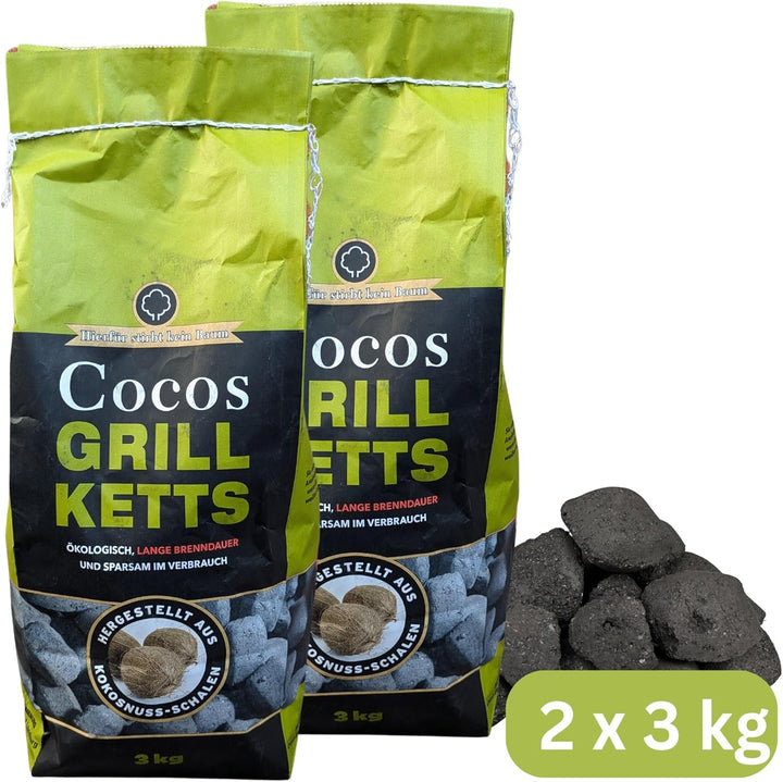 Kokosnuss Cocos Grillbriketts Premium Qualität aus Kokos-Kohle | 5kg 10kg 15kg 20kg | extra Lange Br