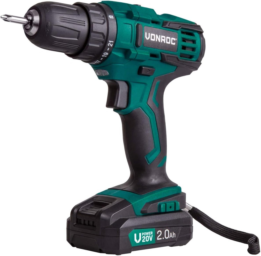 VONROC Akku Schrauber, Akku Bohrschrauber Akkuschrauber 20V - Akku Bohrmaschine, Akkubohrer Komplett