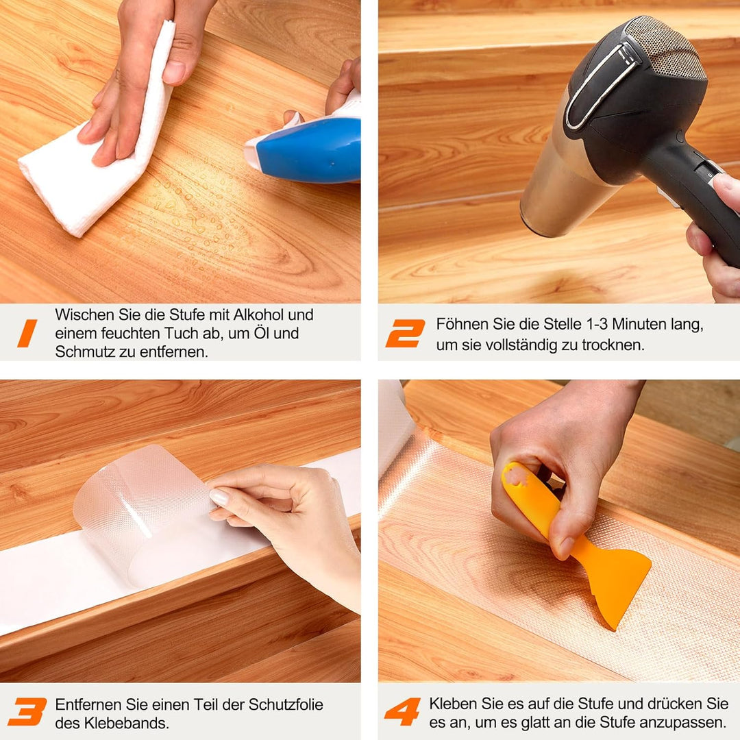 Spurtar Treppenstufen Matten Antirutschmatte, Transparent Stufenmatten Innen 15 Stück 15 x 81cm ruts