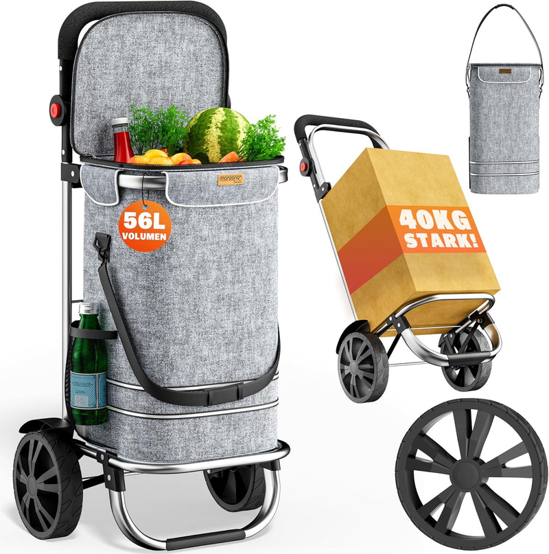 Monzana 2in1 Einkaufstrolley 56L bis 50 kg klappbar abnehmbare Tasche Handwagen Einkaufswagen Einkau