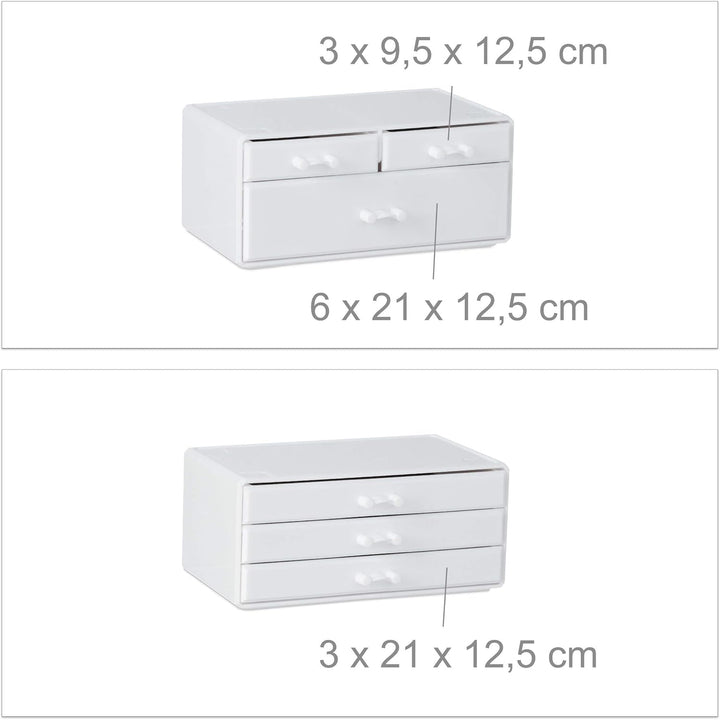 Relaxdays, weiss Kosmetikorganizer mit 6 Schubladen, 22 Fächer Make Up Organizer, Grosse Schmink-Auf