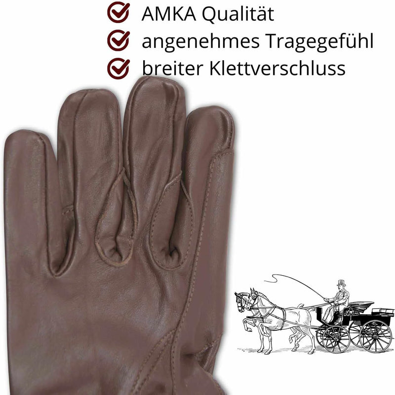 AMKA Leder Fahrhandschuhe Kutschhandschuh mit Verstärkungen für die Fahrleine Fahrsport, S