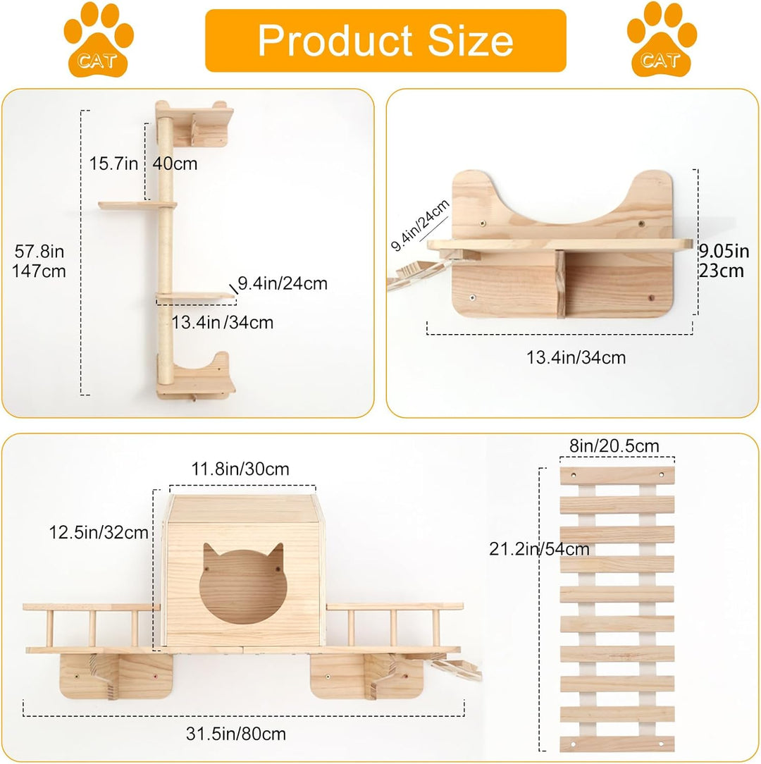 Katzen Kletterwand Set,Katzenregale für die Wand, wandmontiertes Katzenmöbel-Set, Katzenwandregal mi