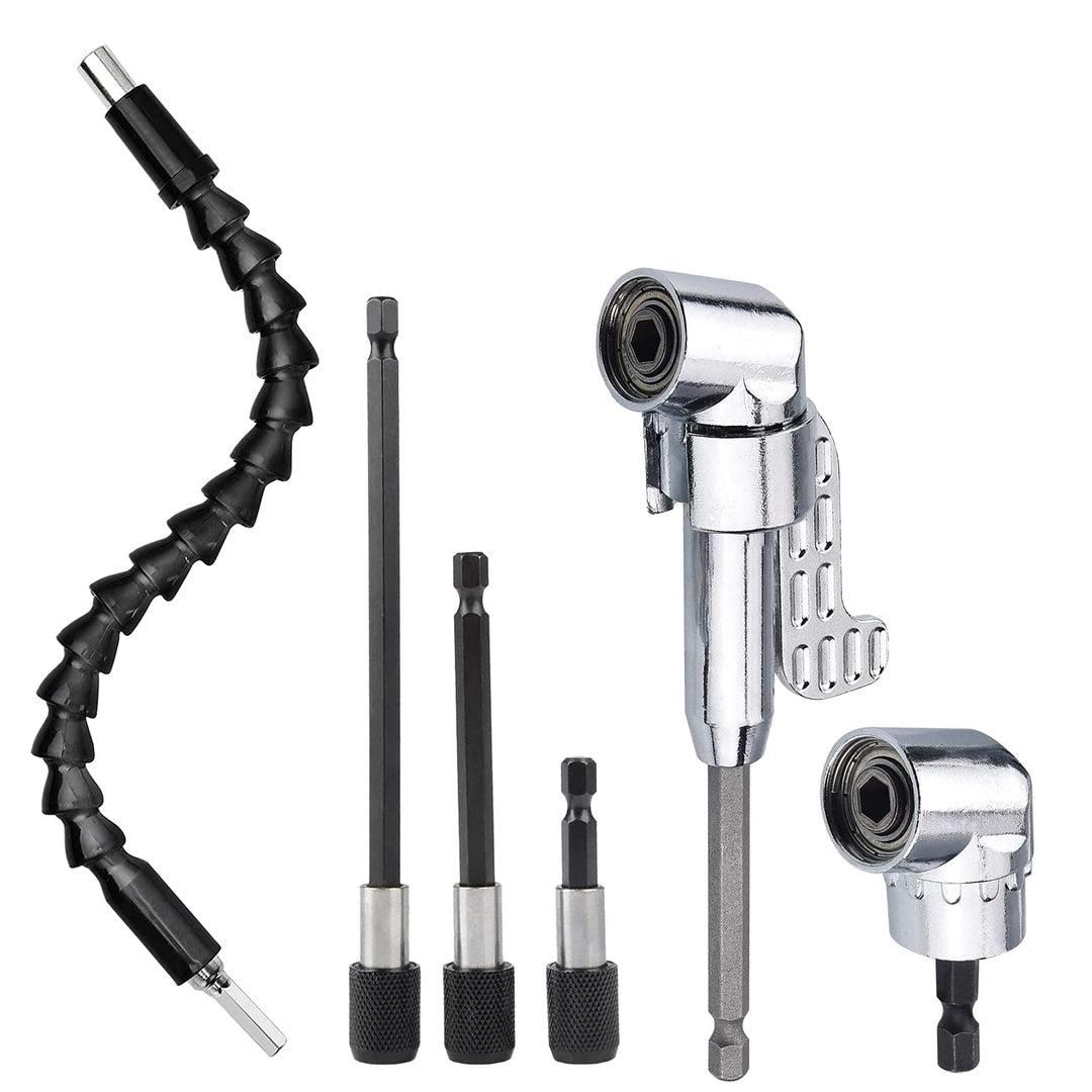 2pcs 105° Winkelaufsatz für Akkuschrauber Adapter, 3pcs 1/4 Sechskantschaft Verlängerungsstange, 1pc