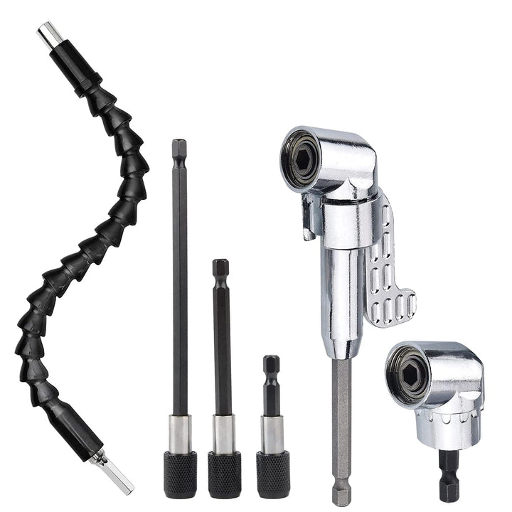 2pcs 105° Winkelaufsatz für Akkuschrauber Adapter, 3pcs 1/4 Sechskantschaft Verlängerungsstange, 1pc