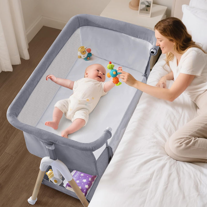 3 in 1 Beistellbett Baby, Tragbar reisebett Baby mit matratze Höhenverstellbar Bettchen Verstellbare