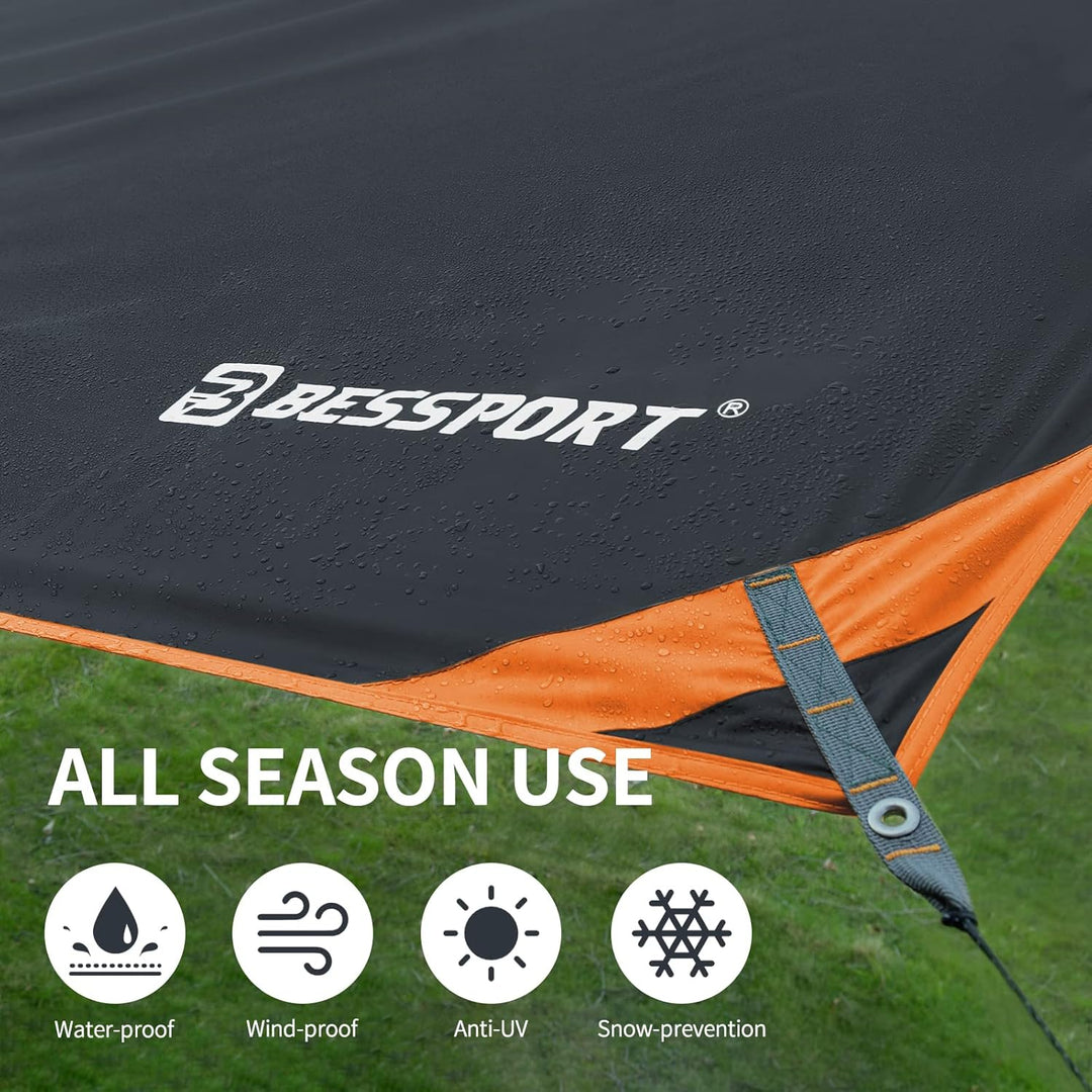 Bessport Tarp, Zeltplane Wasserdicht, 3x4.6m Mit Stützstange, Erdnägeln und Nylonschnur, Ultraleicht