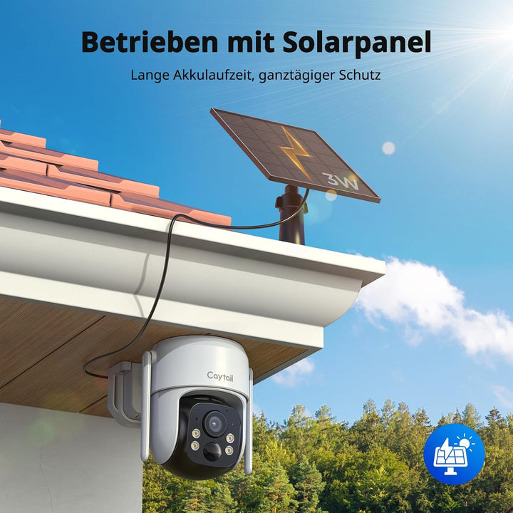 2K Überwachungskamera Aussen Akku Solar, 360° PTZ Überwachungskamera Outdoor Kabellos mit Solarpanel