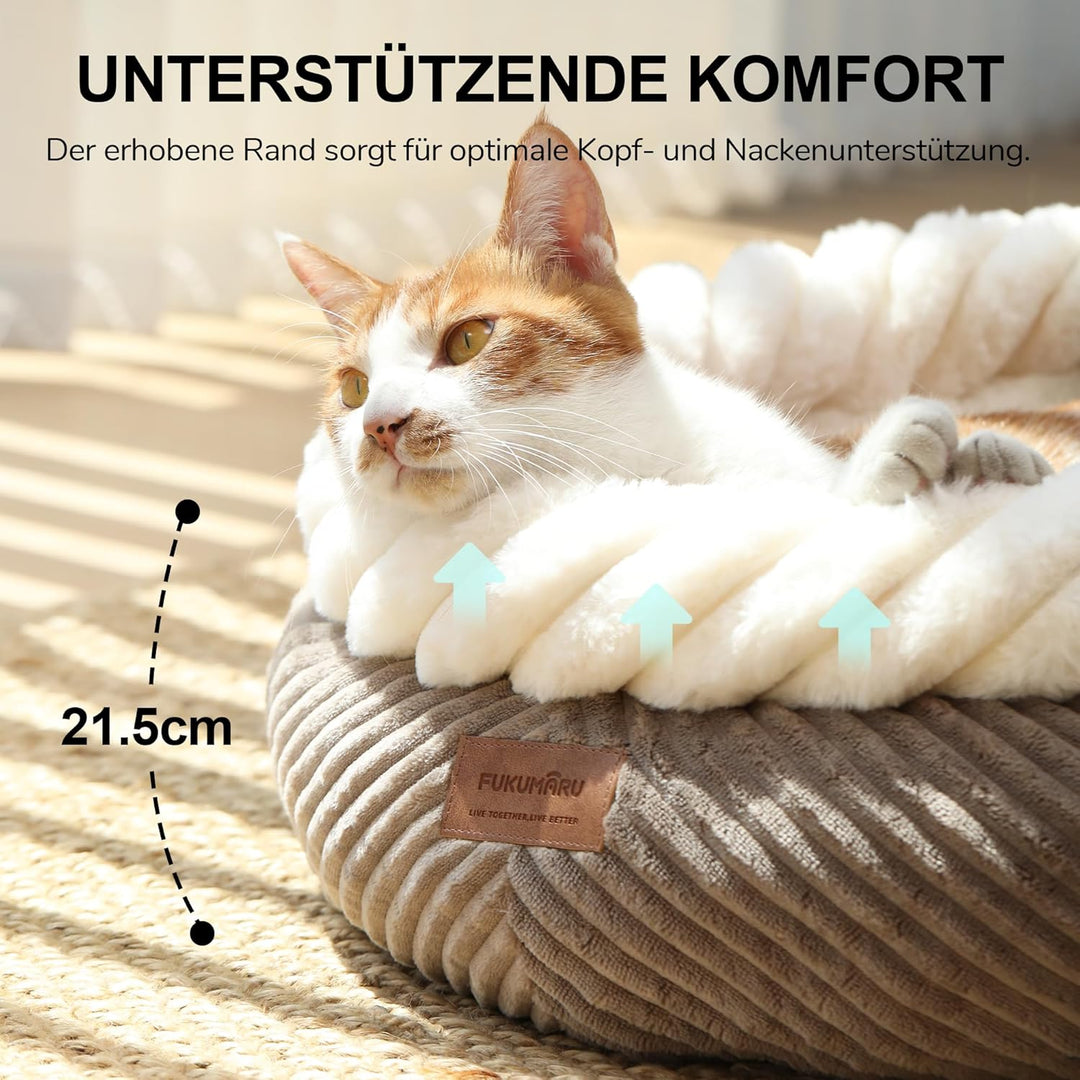 FUKUMARU Katzenbett waschbar Katzen Bettchen, 55x55x21cm Katzenkorb mit erhöhtem Rand, weiches Bett