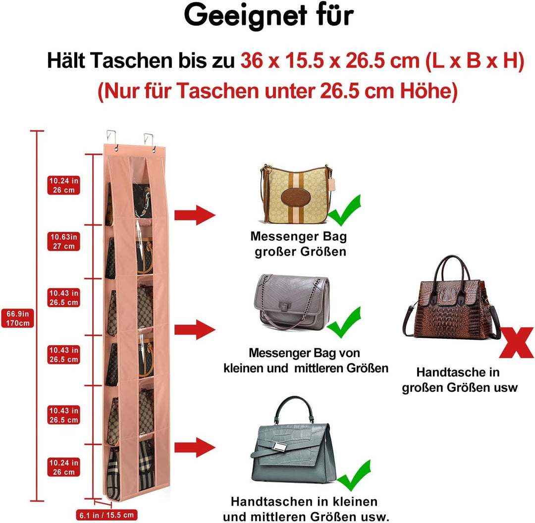 Lirex Handtaschen Organizer Über Tür, 2er Set mit 6 Etagen, platzsparender Organizer zur Aufbewahrun