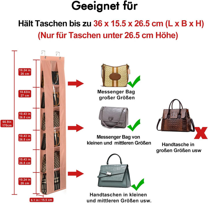 Lirex Handtaschen Organizer Über Tür, 2er Set mit 6 Etagen, platzsparender Organizer zur Aufbewahrun