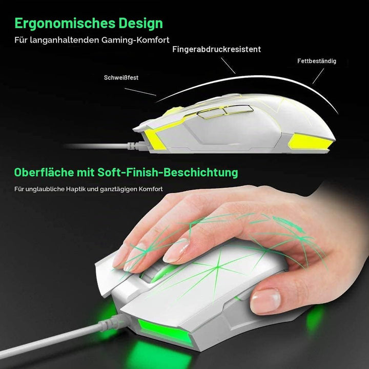 LexonElec Kabelgebundene RGB Gaming Maus, 7 Tasten mit 2500 DPI, ergonomische LED-beleuchtete USB-Ga