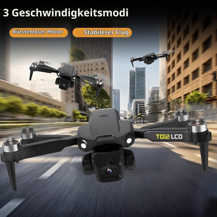 TD12LCD Drohne mit Kamera für Erwachsene, Drohnen mit Optischer Flusspositionierung, Bürstenlosem Mo