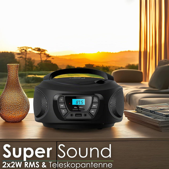 ragbarer CD-Player | | CD/CD-R | USB | FM Radio | AUX-In | Kopfhöreranschluss | Kinder Radio | Boomb