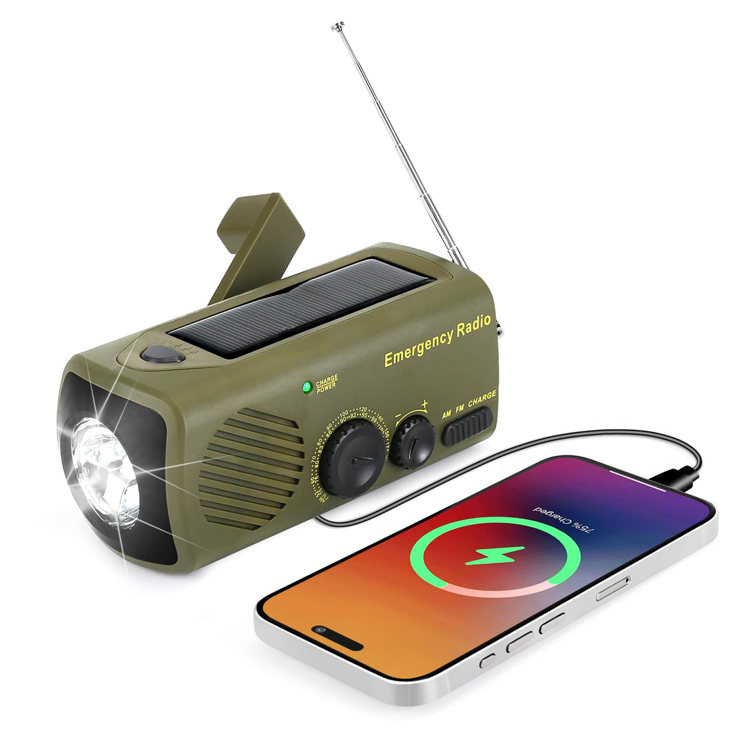 Notfallfunk, tragbares Handkurbelradio mit AM/FM, 3000 mAh wiederaufladbare Powerbank, SOS-Alarm, LE
