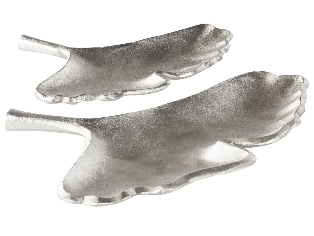 Metall Dekoschalen 2er Set Ginkgo Blätter Schmuck Tablett in Silber Palenque