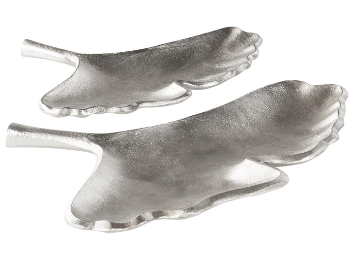 Metall Dekoschalen 2er Set Ginkgo Blätter Schmuck Tablett in Silber Palenque