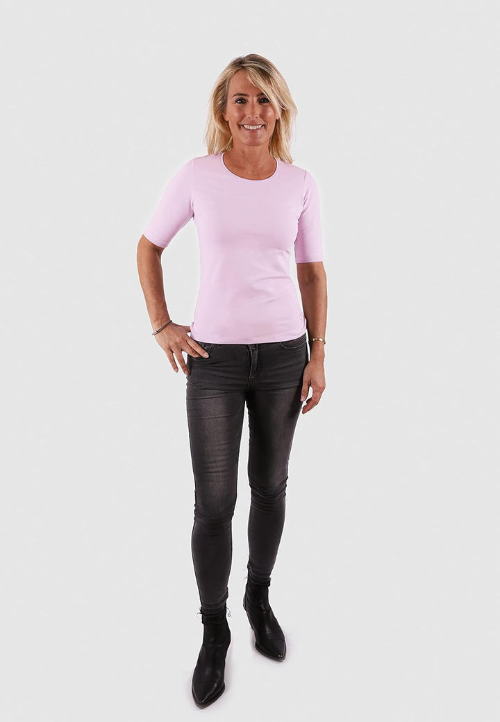 10102 Damen Basic Rundhals (Round-Neck) Halbarm Kurzarm T-Shirt/Jersey Tshirt Oberteile, Basics und