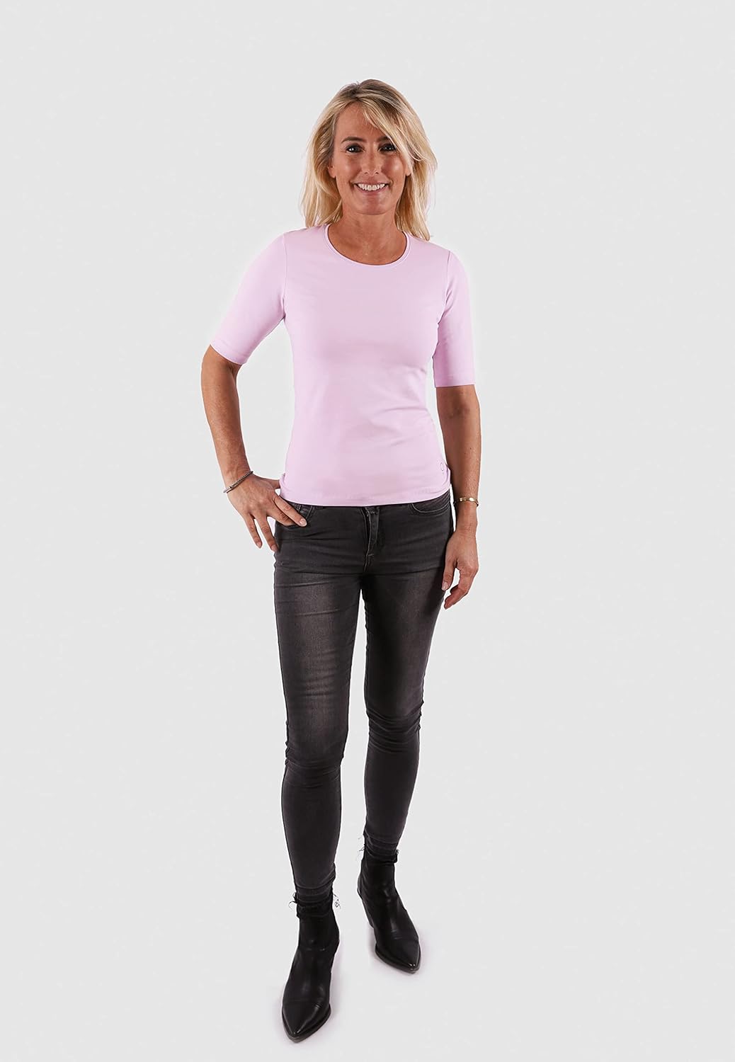 BOVIVA 10102 Damen Basic Rundhals (Round-Neck) Halbarm Kurzarm T-Shirt/Jersey Tshirt Oberteile, Basi