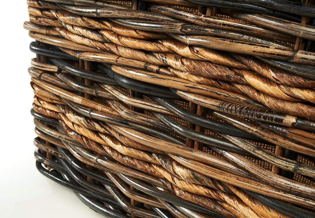 Kobolo Holztrage Holzkorb für Kaminholz eckig - Rattan und Bananenblatt - mit Jutestoff ausgestattet