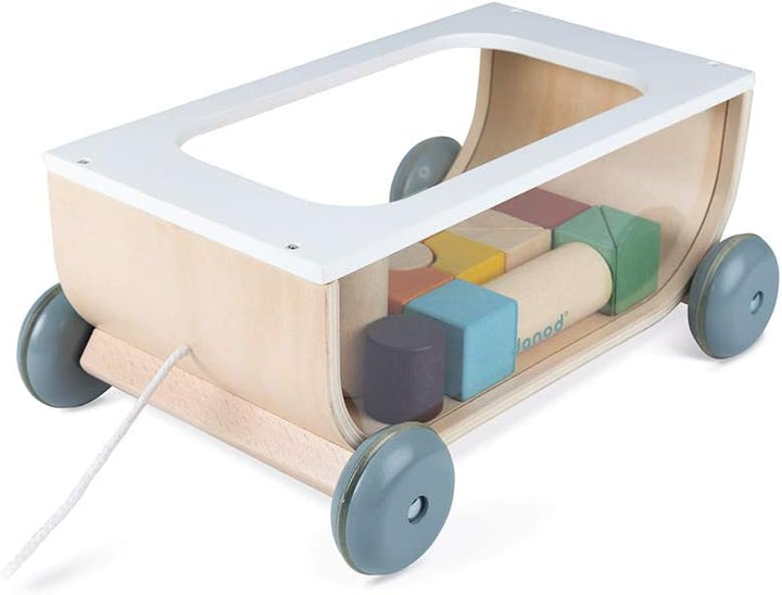 Janod - Bauklötzchen-Wagen aus Holz - Sweet Cocoon Kollektion - Baby- und Kleinkindspielzeug Farbe a