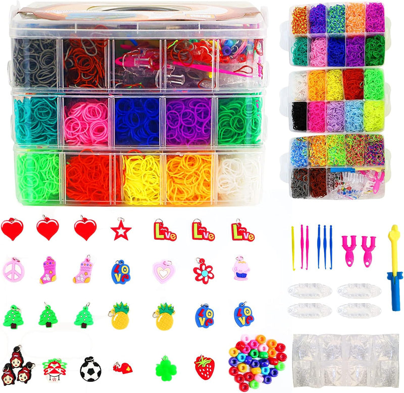 Mocoli Loom Bänder Kit für Kinder, 15000 Stck DIY Gummibänder Set für Armband mit Webrahmen und Hake