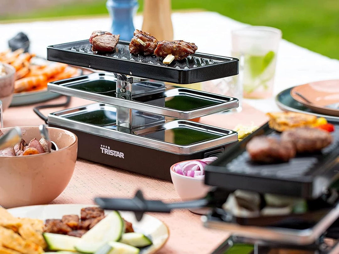 4 Personen RACLETTE mit Parkdeck & Tepan Gabeln, Grillfläche 2x 23,8x 10,4cm, erweiterbar bis zu 3 G