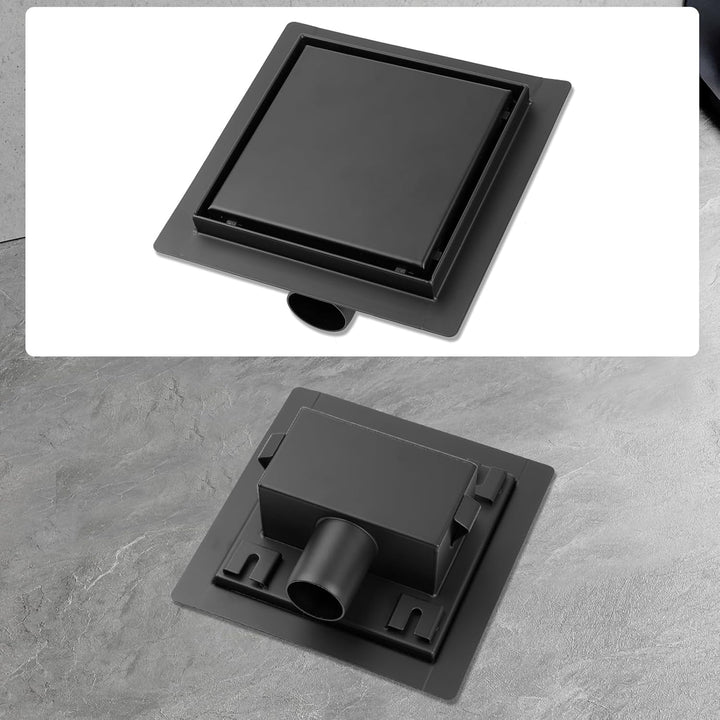 Duschrinne Quadrat 20 x 20cm Edelstahl Bodenablauf 2-in-1 doppelseitig, Flieseneinsatz Ablaufrinne,s