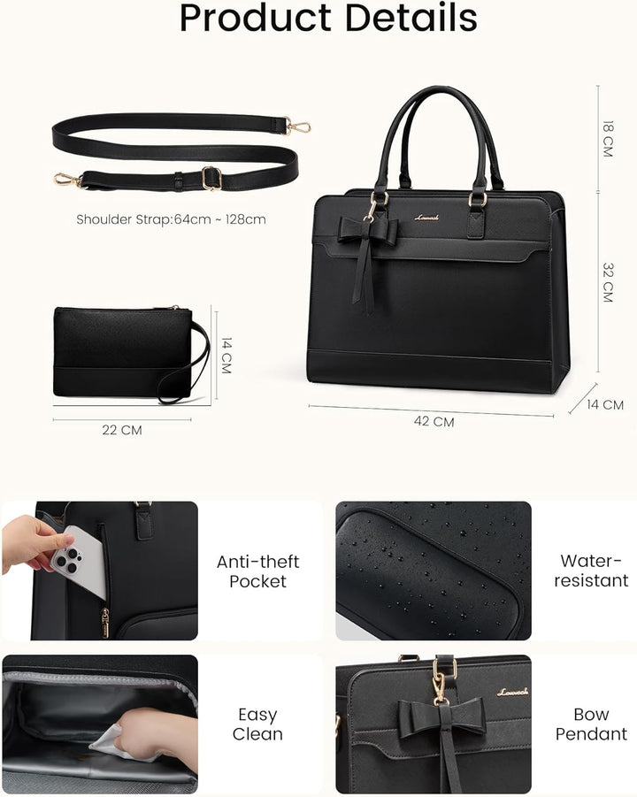 LOVEVOOK Arbeitstasche Damen mit Isolierted Kühlfach, 15,6 Zoll Laptoptasche PU Leder Handtasche, Gr