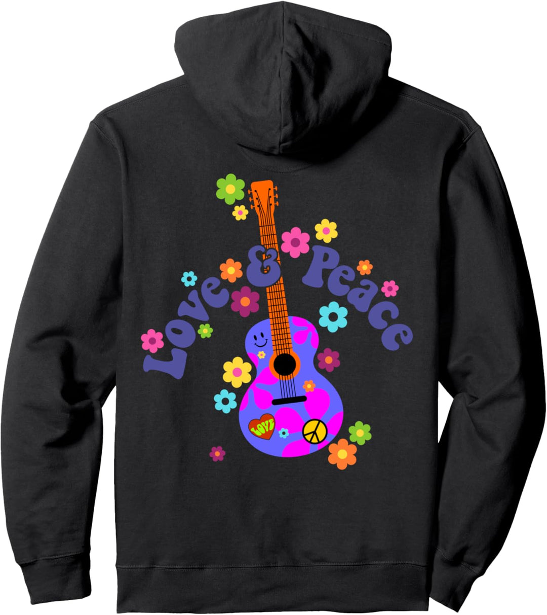 Retro Flower Power Guitar - Love And Peace 1 - Fan Fun Pullover Hoodie