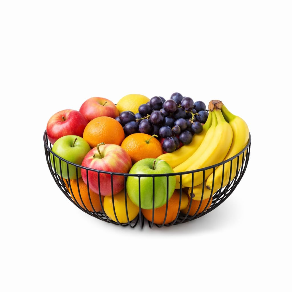 Point-Virgule Obstkorb aus metall, skandinavische wohnungs deko drahtkorb, Schwarz, ø 30cm H 10cm 30