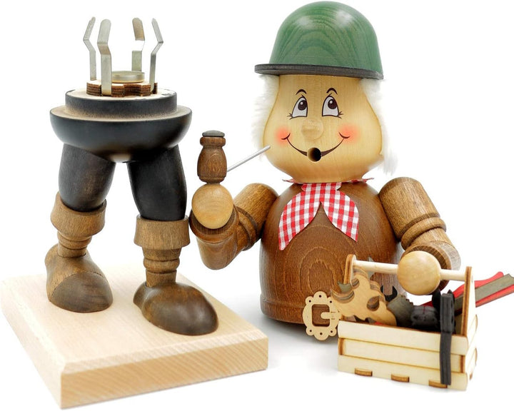 Kuhnert - Original Erzgebirgische Holzkunst Räuchermann Räucherfigur Wichtel 31cm - Handwerker, Hand