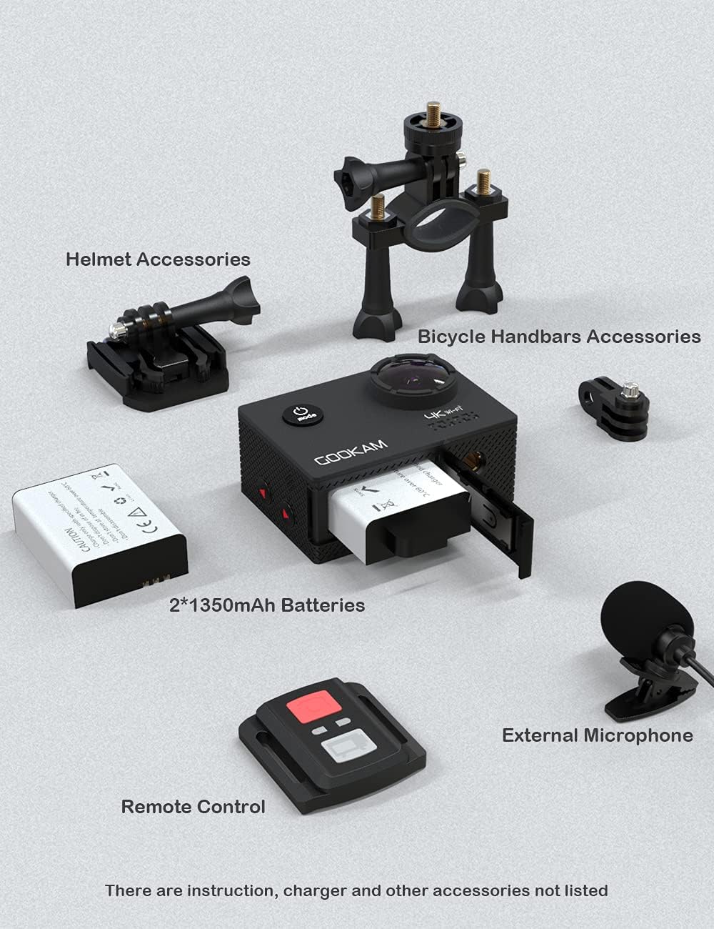 GOOKAM Action Cam 4K 20MP WiFi Actionkamera 40M Unterwasserkamera EIS Sportkamera mit Externe Mikrof