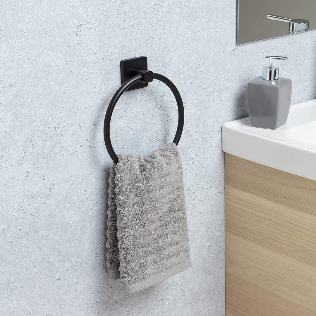 TATAY Handtuchring für das Bad, Nero-Kollektion von Badezimmer Accessoires, Edelstahl und Zamak, Trä